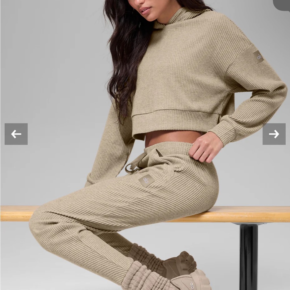 ALO Yoga Taupe Ribbed Jogger Set